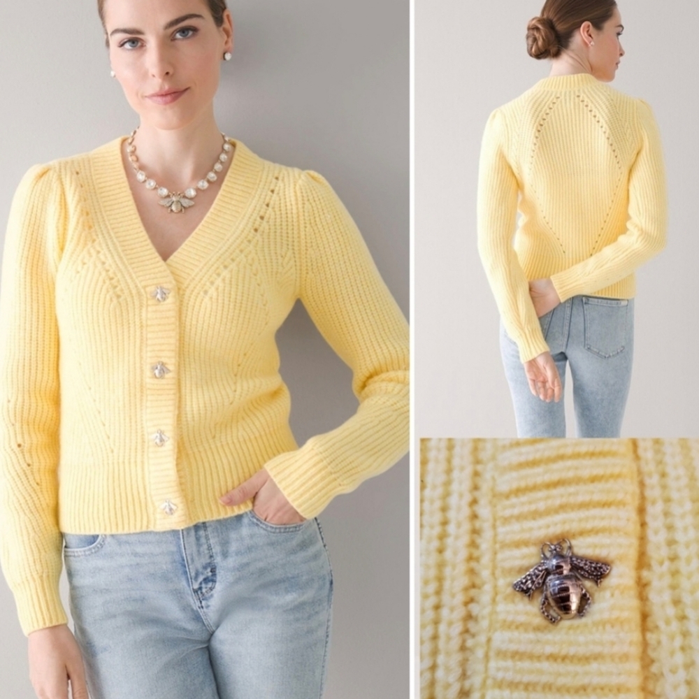 Yellow V-Neck Button Cardigan Sweater - Picture 13 of 16